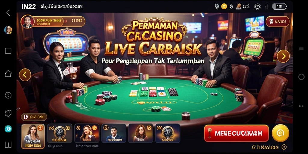 Gambaran gameplay Live Casino IN22 dengan dealer nyata dan permainan interaktif.