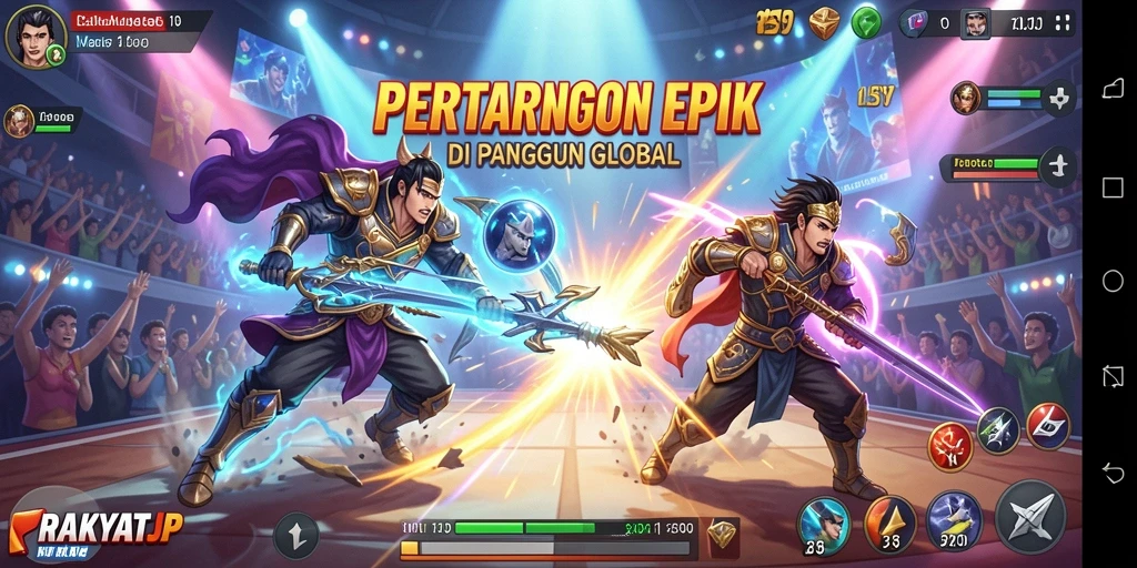 Tangkapan layar RAKYATJP menunjukkan pertarungan seru antara karakter.