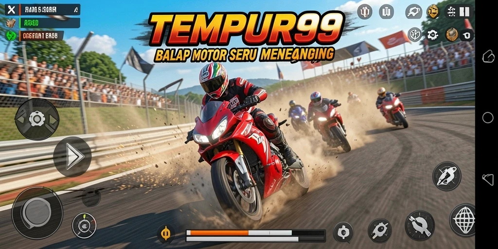 Gameplay balap motor yang seru dan mendebarkan di TEMPUR99.